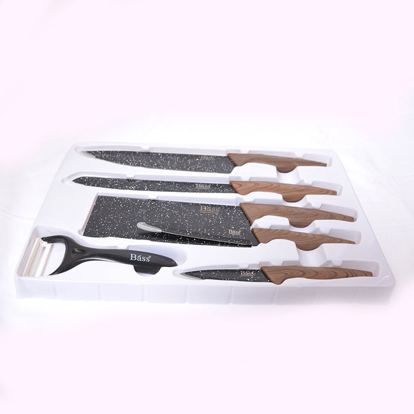 Bass 6 PCS Luxury Stainless Steel Knife Set With Wooden Handle