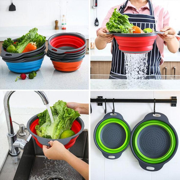 1 PC Silicone Fold-able Drain Basket / Collapsible Square Colander (ADJ)