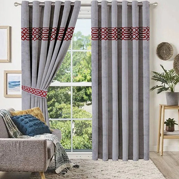 Pair of Crocodile Pattern Velvet Eyelet Curtains Golden On Grey With Tie Belts