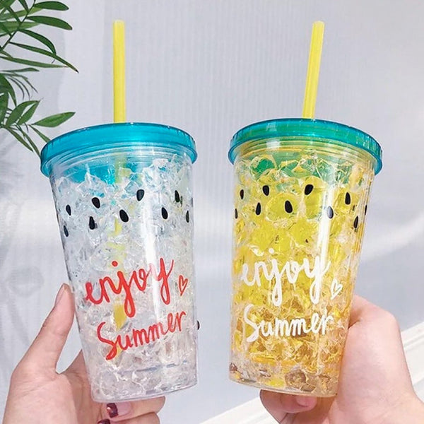 1 PC Double Plastic Juice Glass with Straw (CFJ)