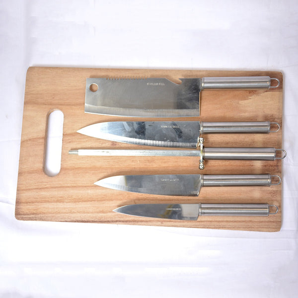 6 PCS Stainless Steel Kitchen Knife Set With Cutting Board (GJJ)