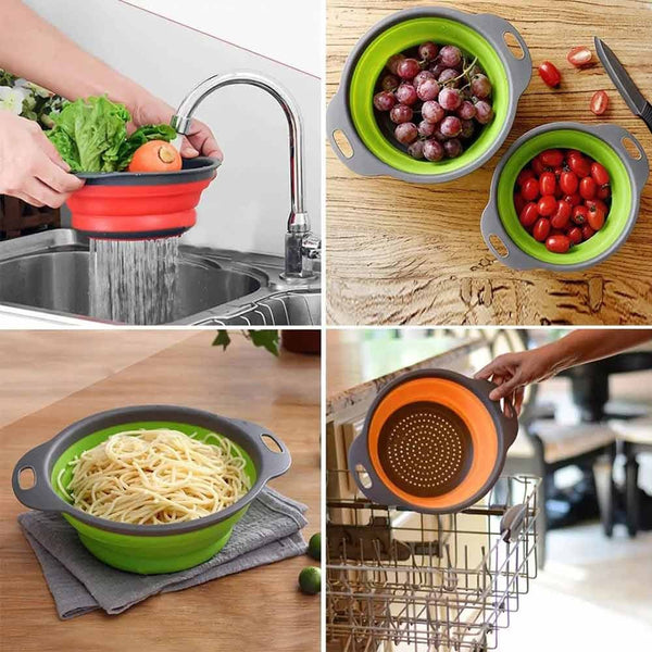 Foldable Silicone Colander Fruit Vegetable Washing Basket Strainer / Strainer Collapsible Drainer With Handle (BHJ)