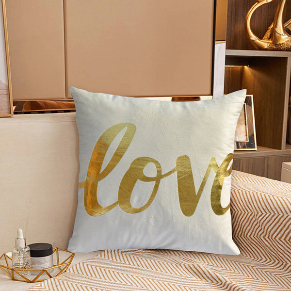 Luxury Foil Print Off White and Golden Velvet Cushion 16 x 16 inches 1040113