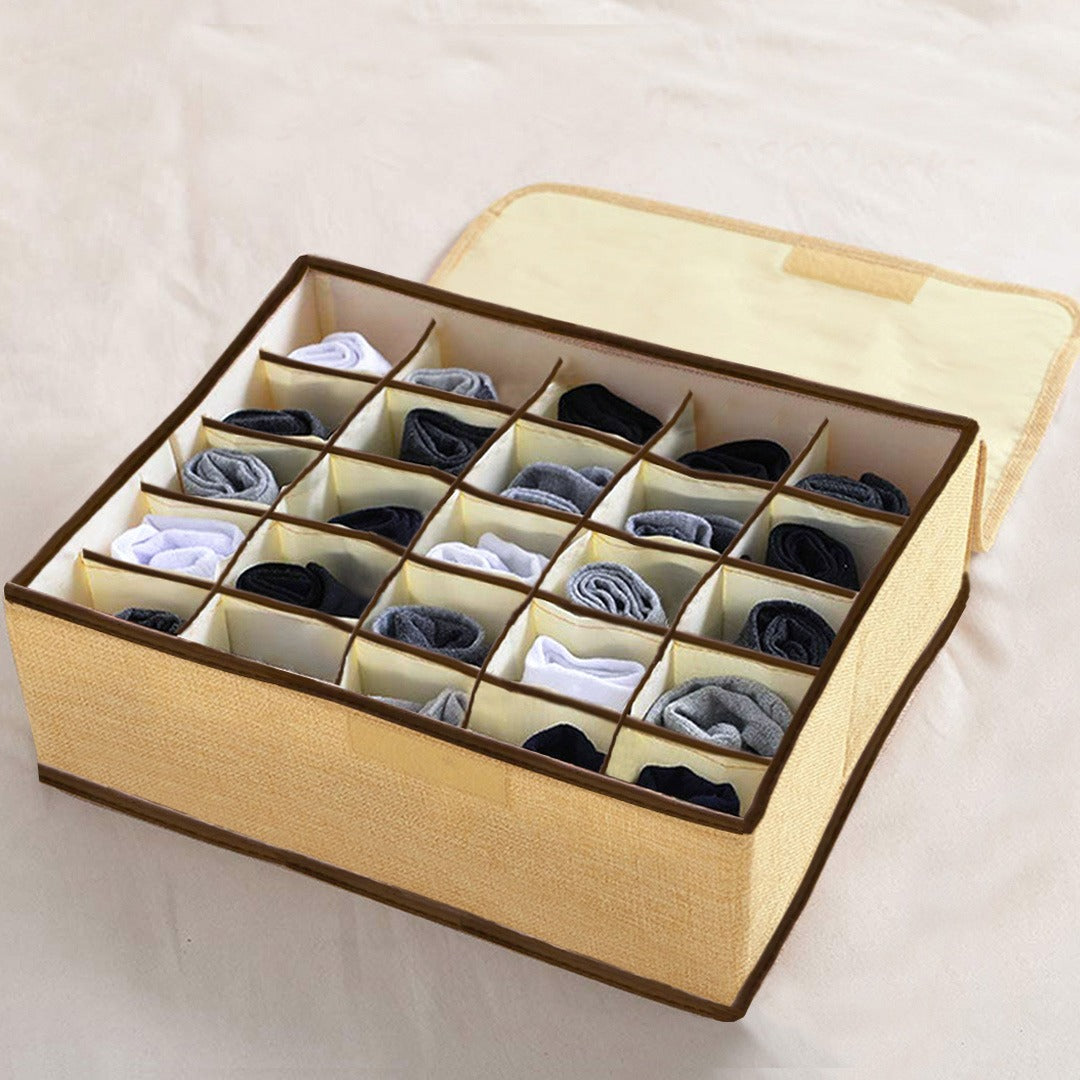 24 Grids Non-Woven Socks Organizer With Lid / Storage Box For Socks ...