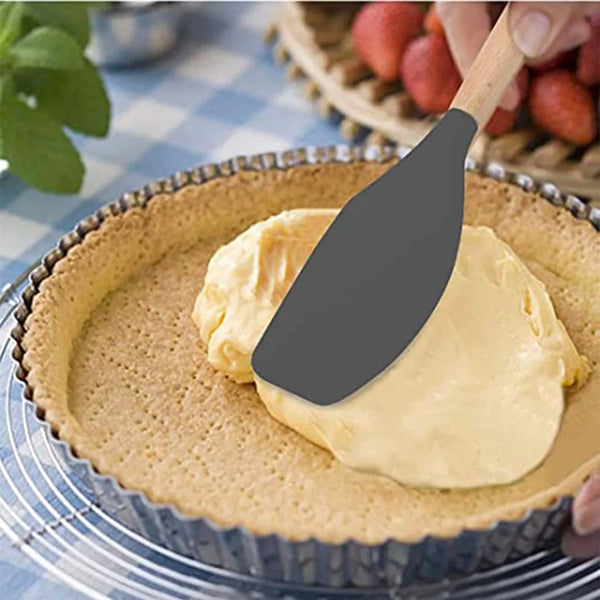 Wooden Handle Silicone Serving and Spreading Spatula with Heat Resistant