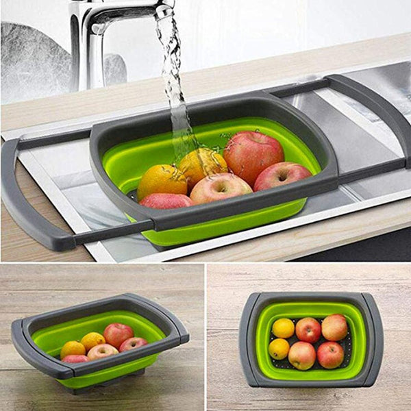 Rectangular Collapsible Strainer Colander, Kitchen Camping Food Mesh Strainers Colanders Collapsible Silicone, Draining Basket for Pasta, Vegetable & Fruit