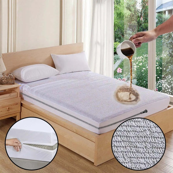 Premium Terry Cotton 100% Waterproof Zipper Mattress Protector In White Color