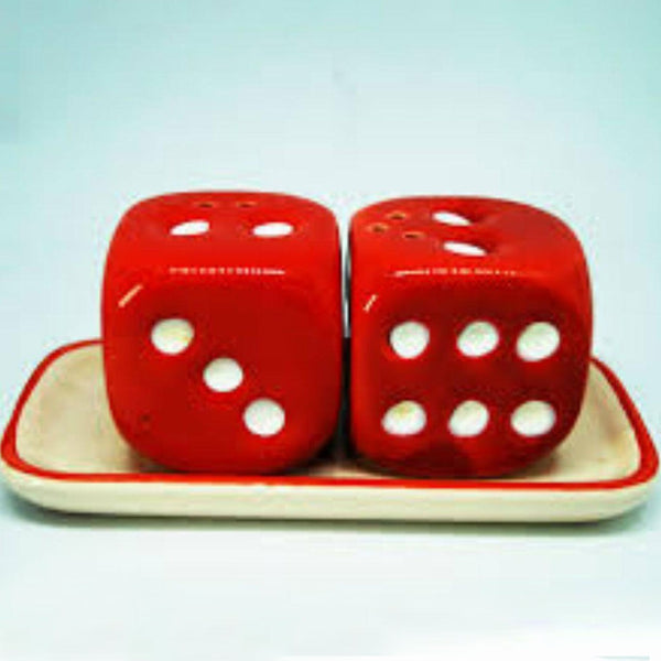 MRC Dice Shaped Salt and Pepper Shaker With Ceramic Tray In Red Color
