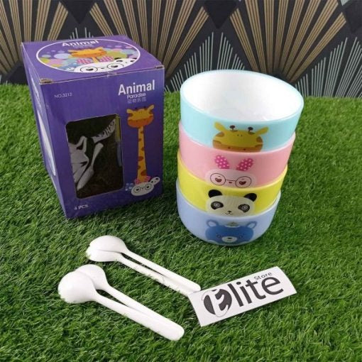 4 PCS Animal Paradise Colorful Kids Bowl set With Spoon