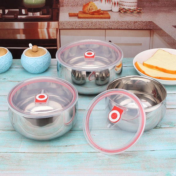 3 Piece Stainless Steel Food Storage Domes With Silicone Lid Cover (EEJ)