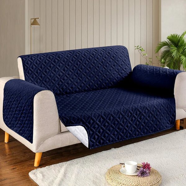 Microfiber Quilted Sofa Cover- Blue