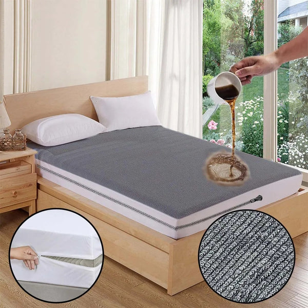 Premium Terry Cotton 100% Waterproof Zipper Mattress Protector In Grey Color