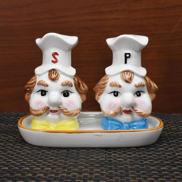 Ceramic Salt and Pepper Shakers Set with tray for Dining Table