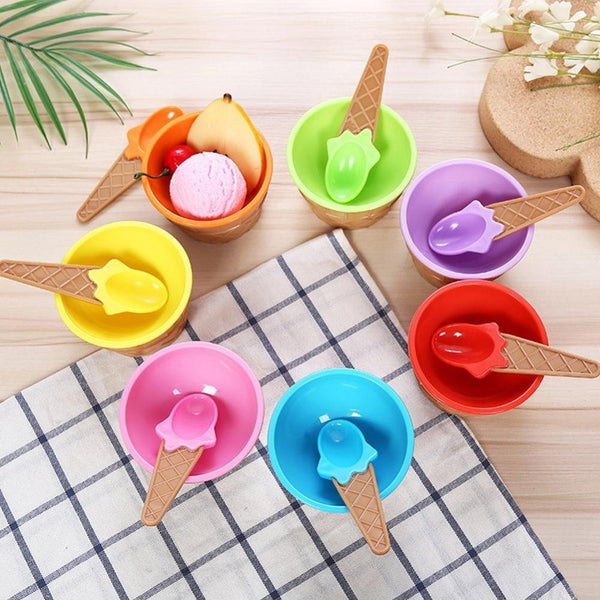 Colourful Ice Cream Bowl With Spoon