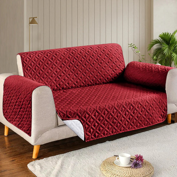 Microfiber Quilted Sofa Cover- Maroon