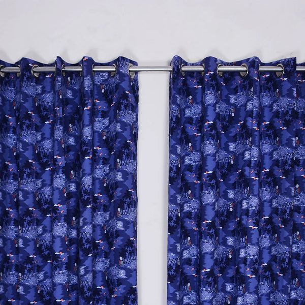 Floral Printed Cotton Eyelet Curtain (2 Panels)