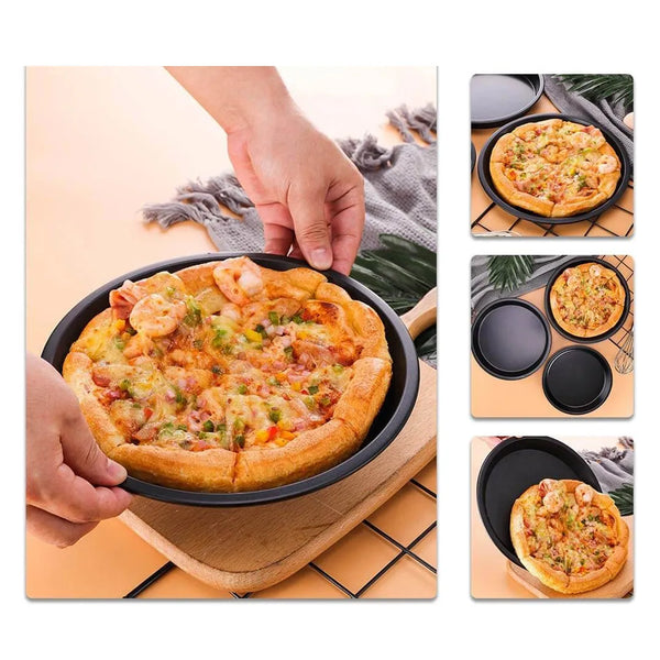3 Pcs Carbon Steel Pizza Baking Pan Set