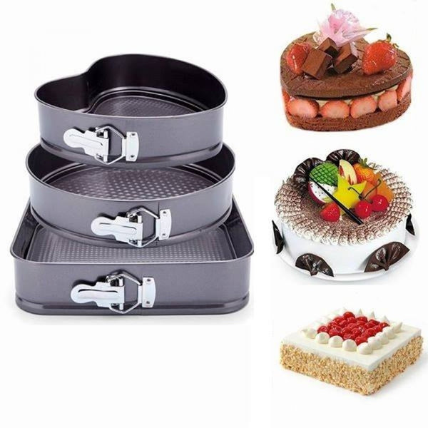 3Pcs Non-stick Removable Bottom Round Heart Square Shape Cake Mold Bakeware Set (HEJ)