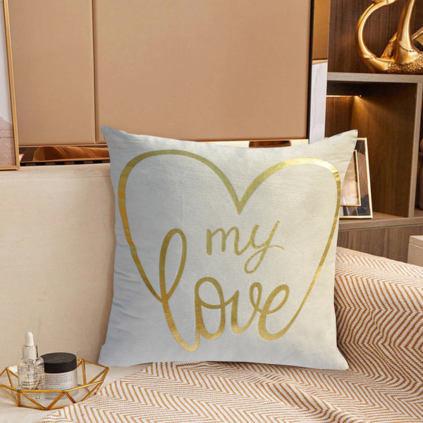 Luxury Foil Print Off White and Golden Velvet Cushion 16 x 16 inches 1040116