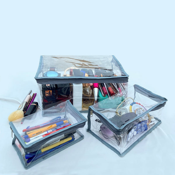 Pack of 3 Multi-Purpose Cosmetic Transparent Pouches