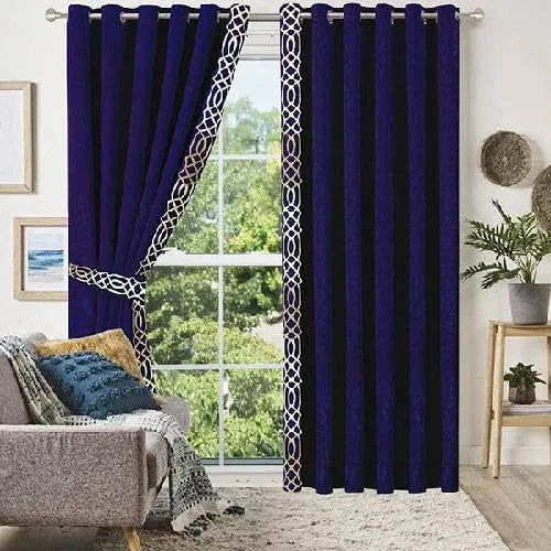 Pair of Crocodile Pattern Velvet Eyelet Curtains Maroon On Yellow With Tie Belts