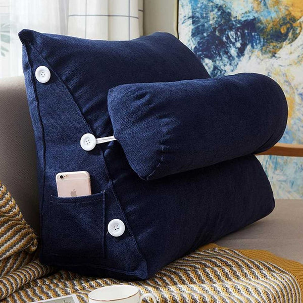 Velvet Triangular Back Rest Pillow /  Back Wedge Cushion (Blue)