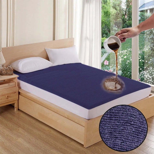 Jointless Recommended Premium & Export Quality Terry Cotton 100% Waterproof Fitted Style Mattress Protector- Blue Color